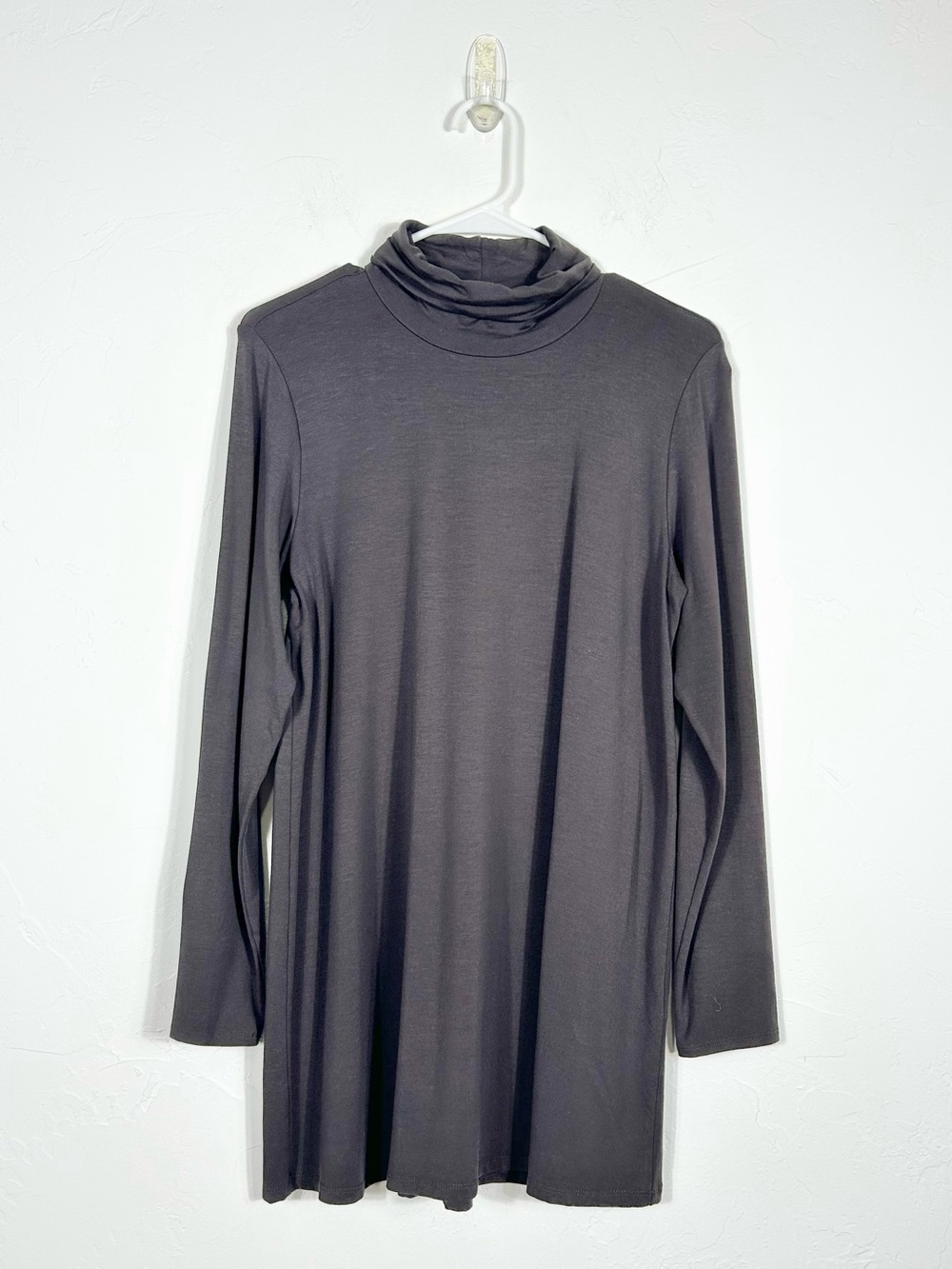 Eileen Fisher Charcoal Gray Mock Turtleneck Long Sleeve Tunic Dress